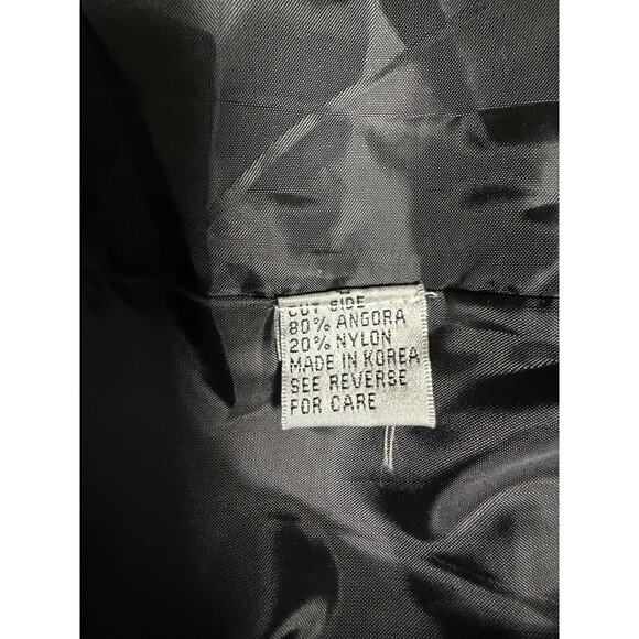 Modefia Coat Womens Medium Large Black Angora Blend Faux Fur Trim Long Duster - Picture 8 of 13